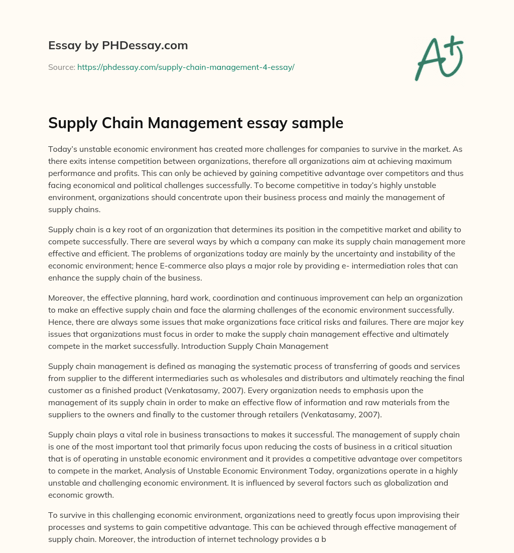 Supply Chain Management essay sample essay