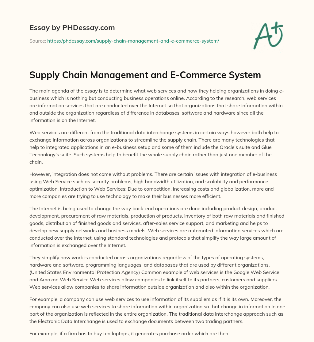 Supply Chain Management and E-Commerce System essay