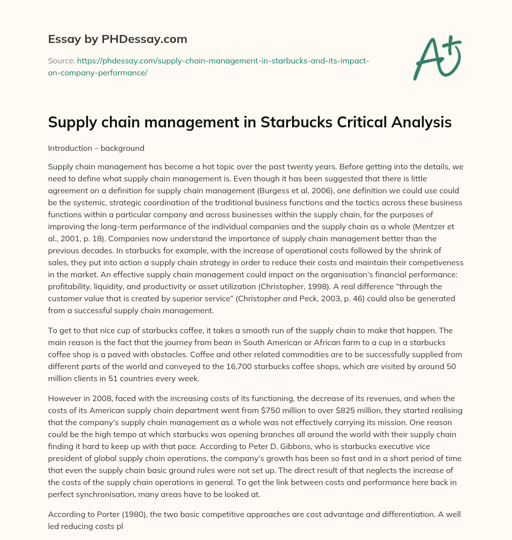 Supply chain management in Starbucks Critical Analysis - PHDessay.com