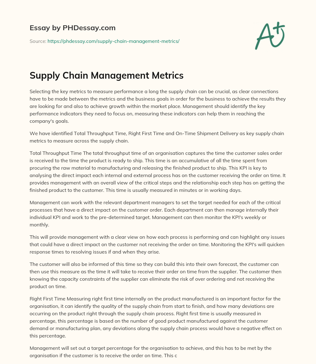 Supply Chain Management Metrics essay