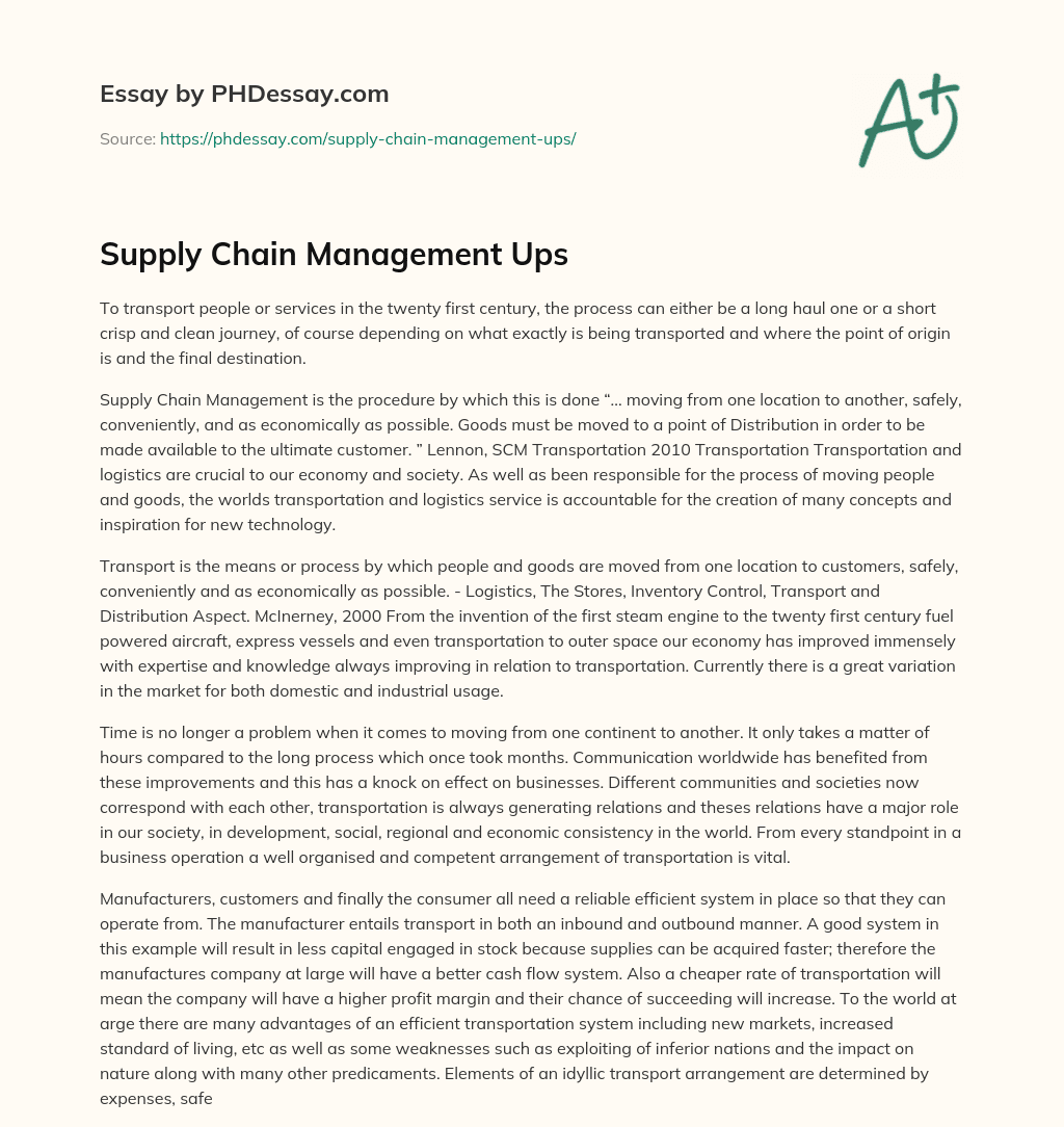 Supply Chain Management Ups essay