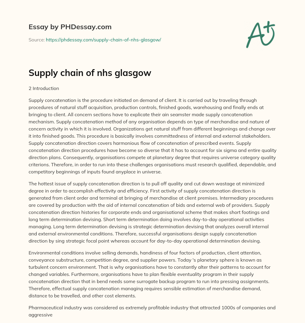 Supply chain of nhs glasgow essay