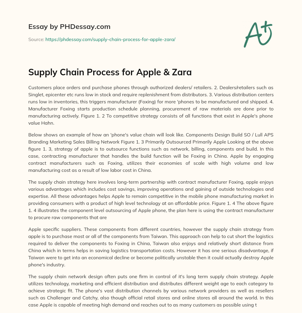 Supply Chain Process for Apple & Zara essay