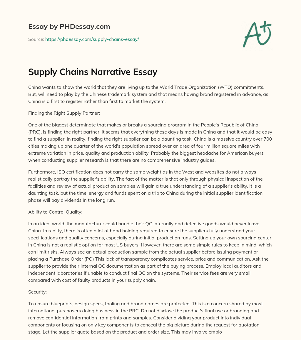 Supply Chains Narrative Essay essay