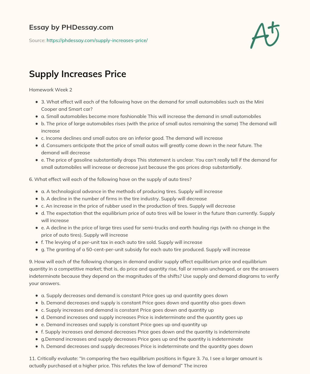 Supply Increases Price essay