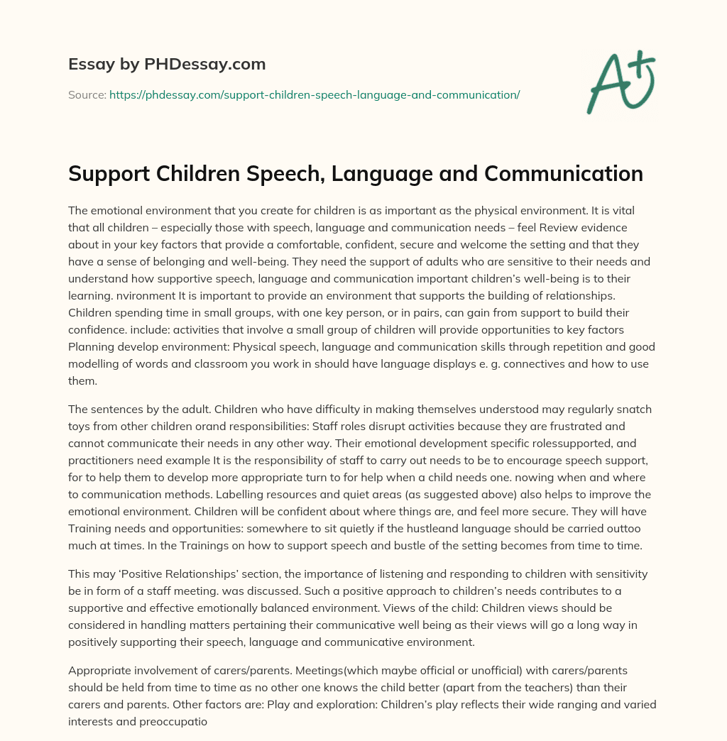 Support Children Speech, Language and Communication (500 Words ...