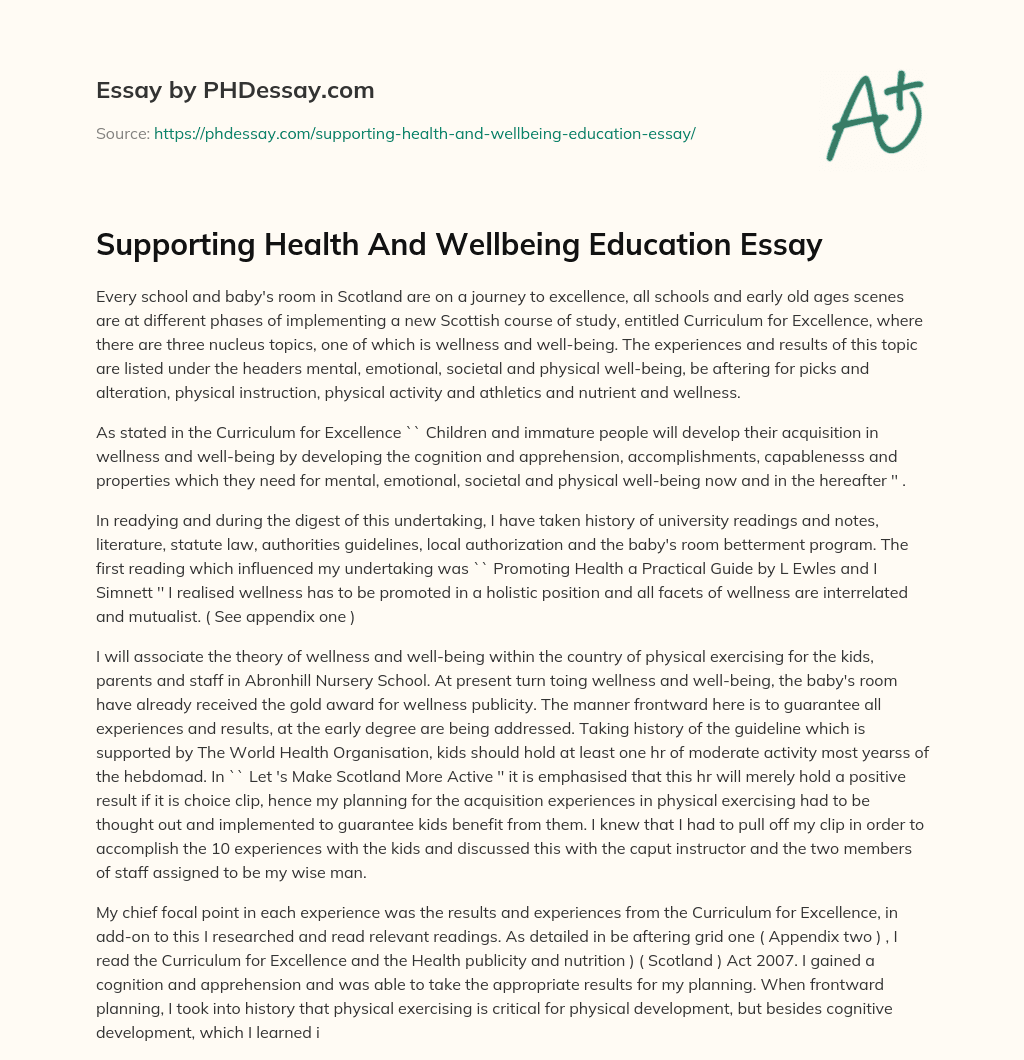 Supporting Health And Wellbeing Education Essay essay