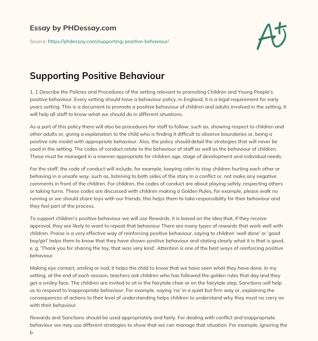 Supporting Positive Behaviour essay
