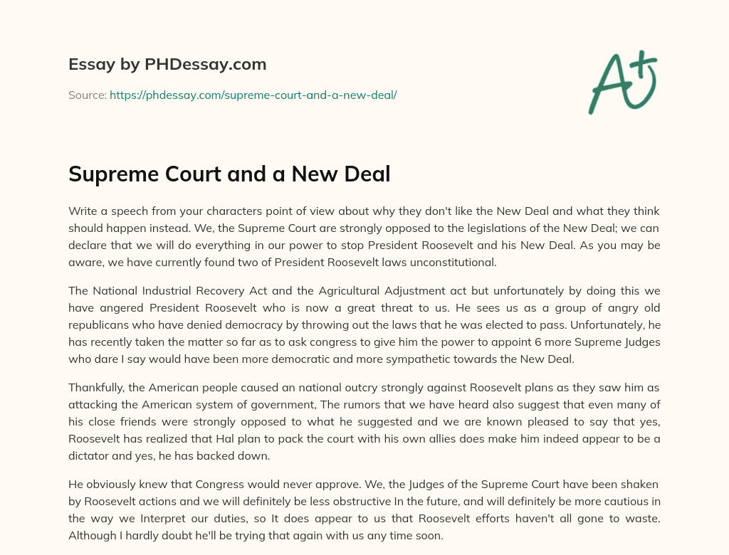 Supreme Court and a New Deal essay