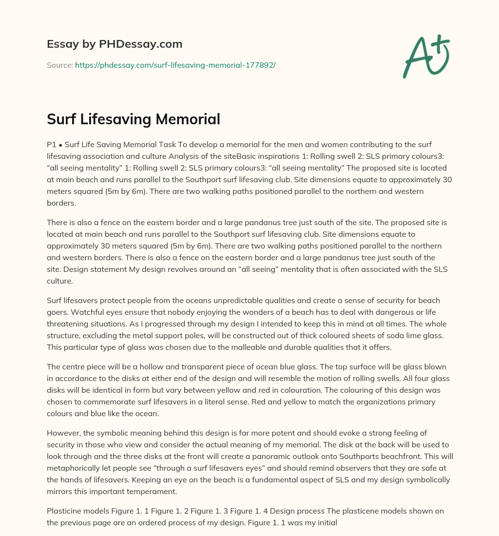 Surf Lifesaving Memorial essay