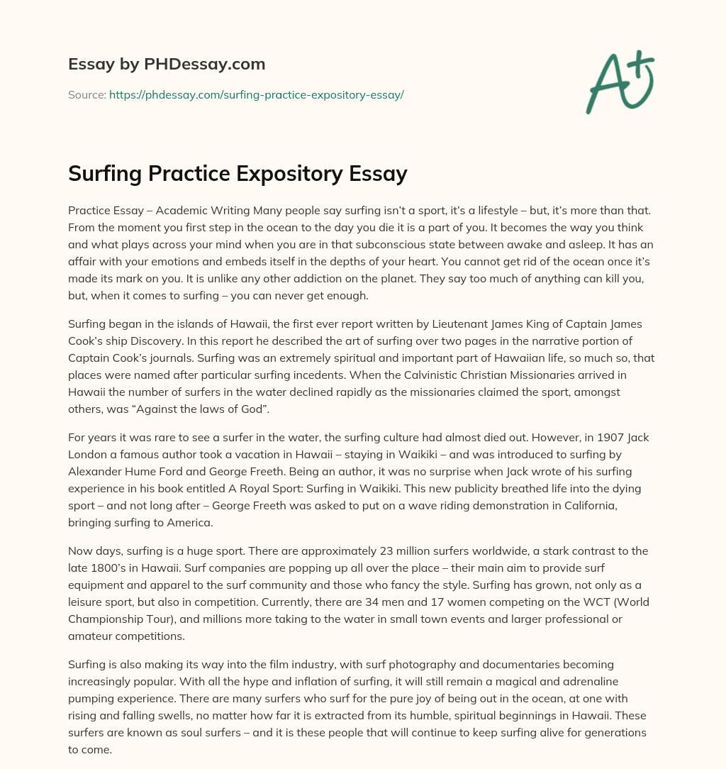 Surfing Practice Expository Essay essay