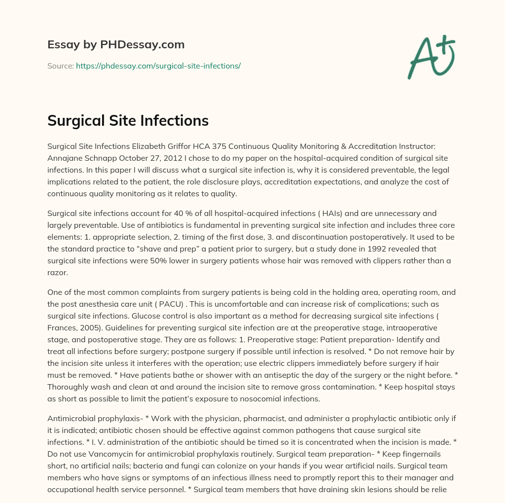 Surgical Site Infections essay