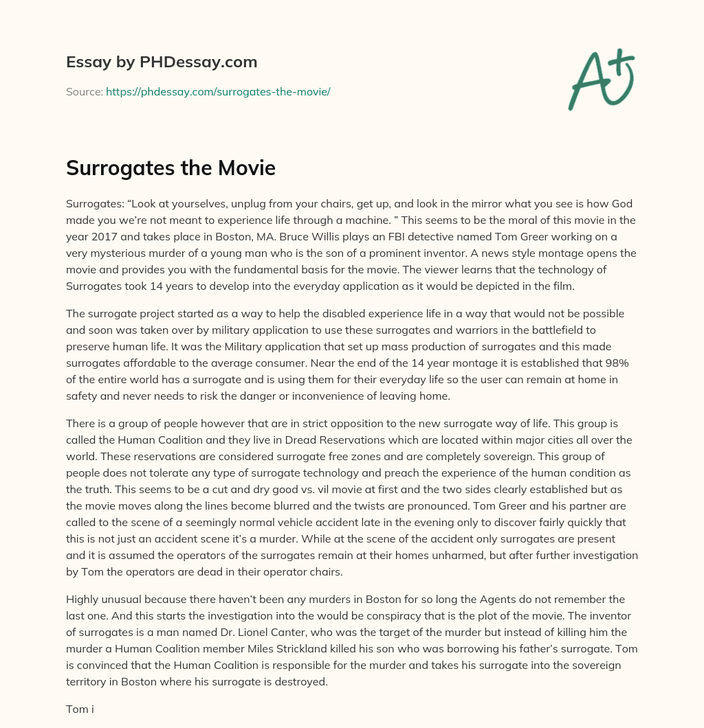 Surrogates the Movie essay