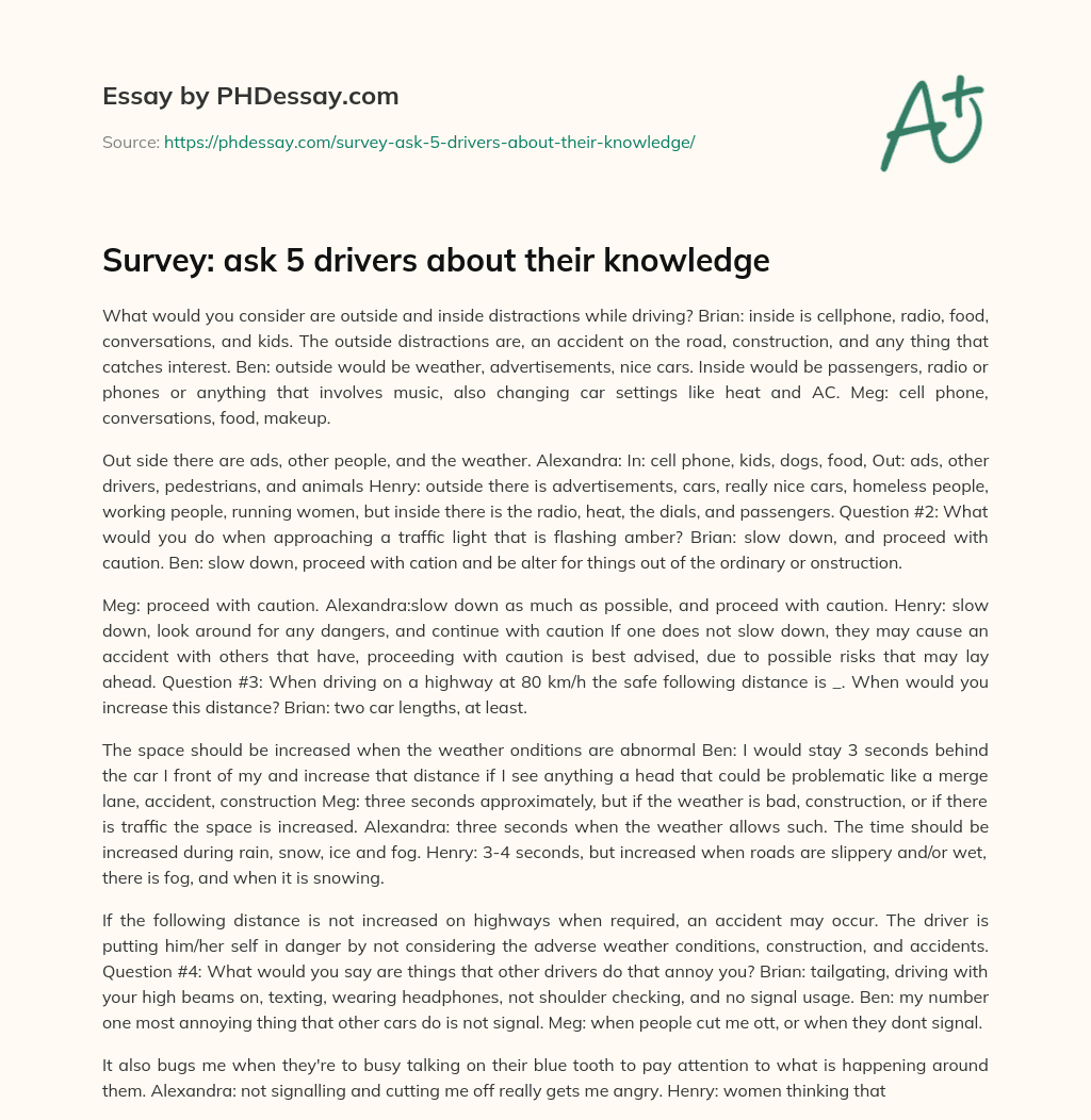 Survey: ask 5 drivers about their knowledge essay
