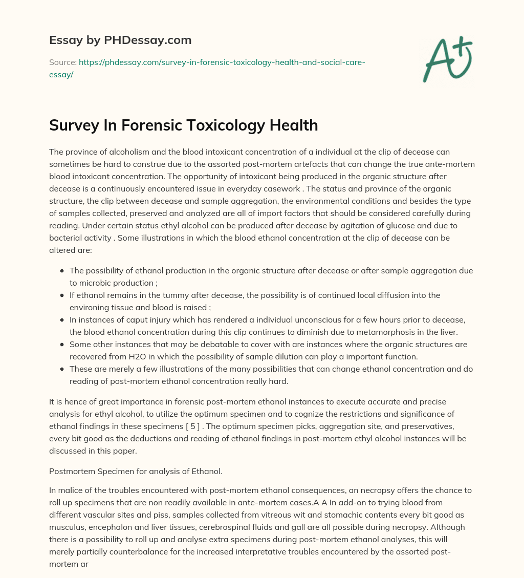 Survey In Forensic Toxicology Health essay