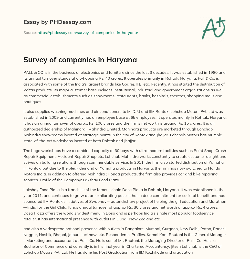 Survey of companies in Haryana essay