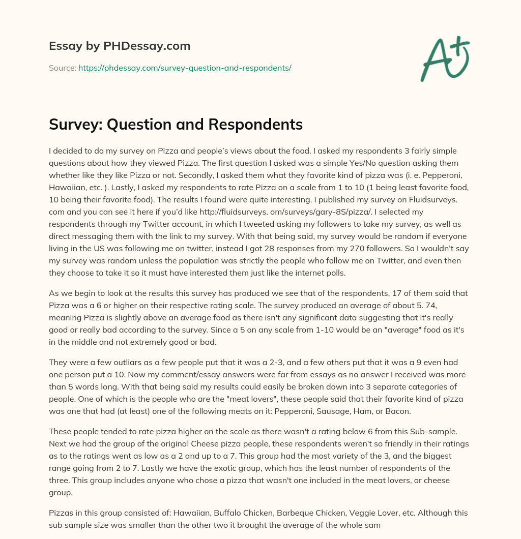 Survey: Question and Respondents essay