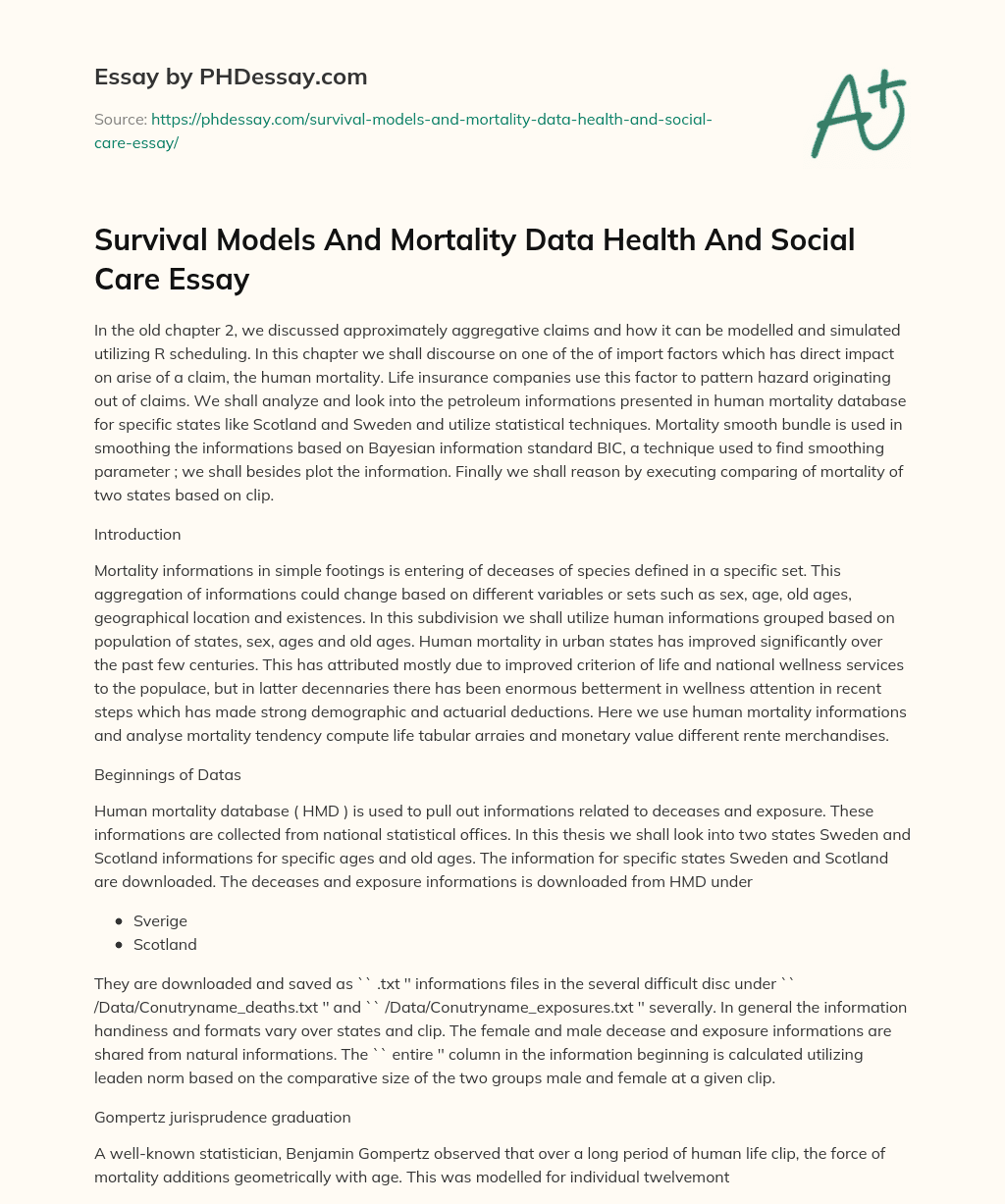 Survival Models And Mortality Data Health And Social Care Essay essay