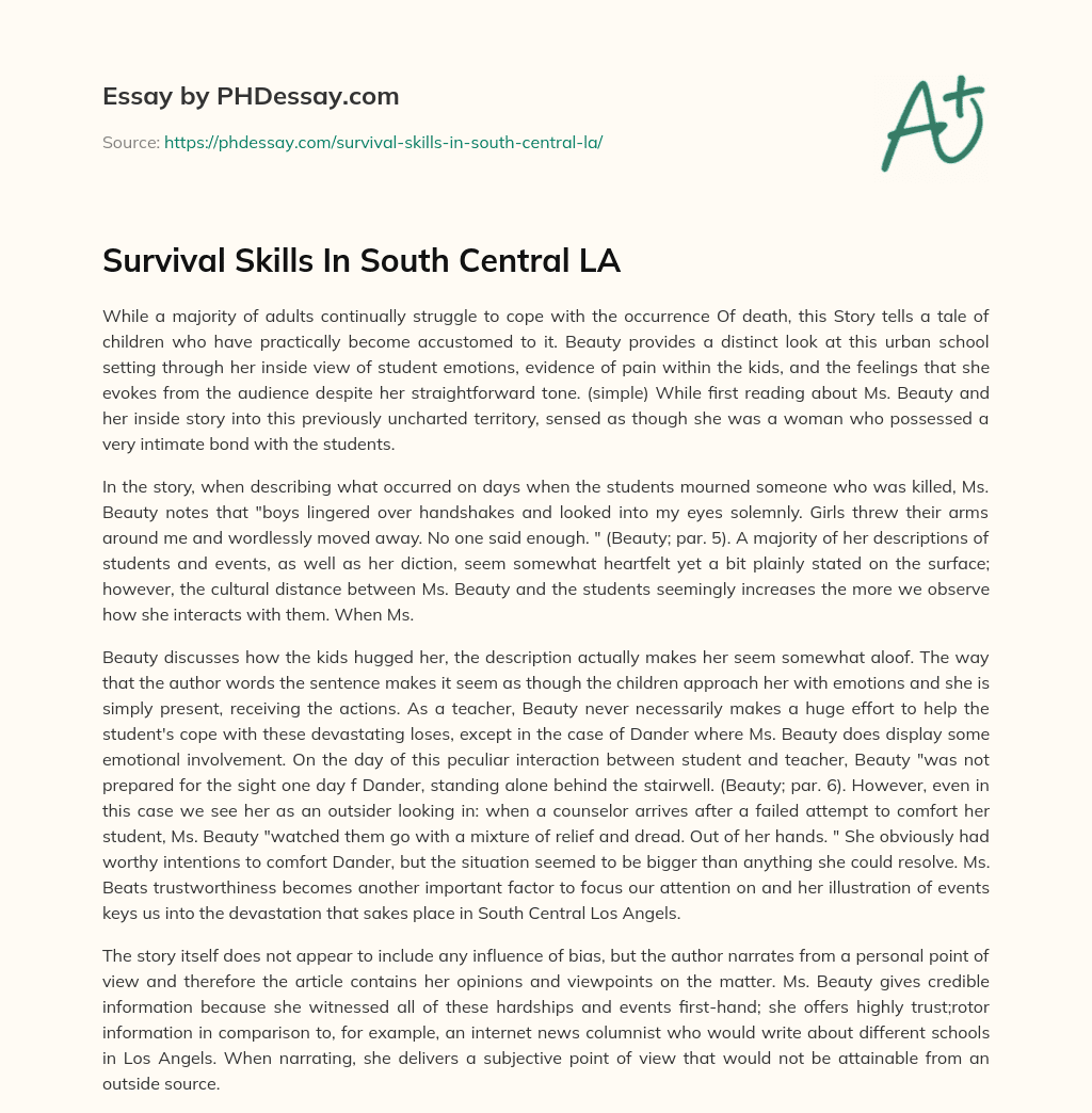 Survival Skills In South Central LA essay