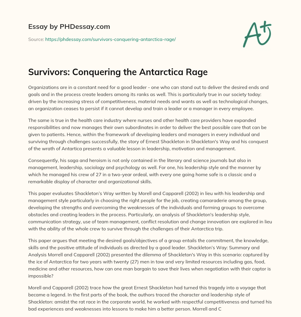 Survivors: Conquering the Antarctica Rage essay