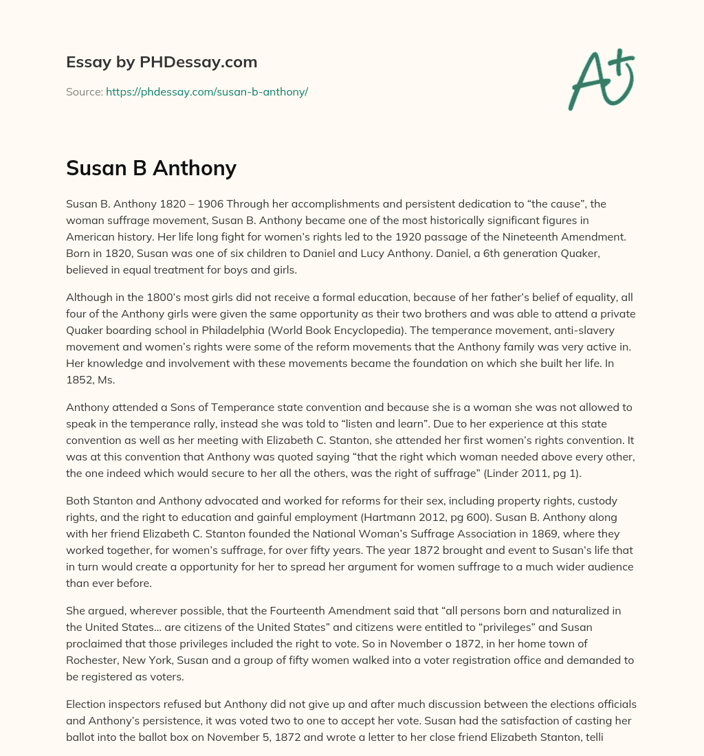 Susan B Anthony essay
