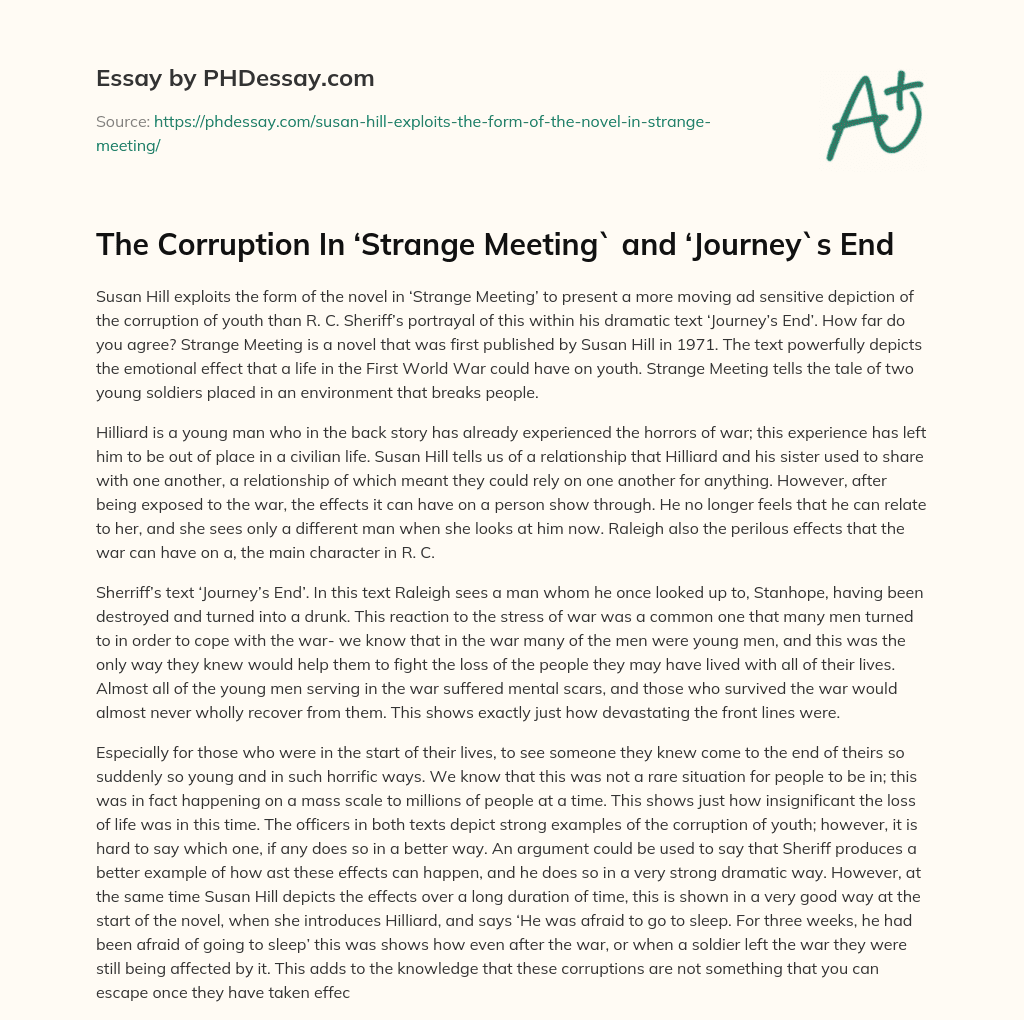 The Corruption In ‘Strange Meeting` and ‘Journey`s End essay