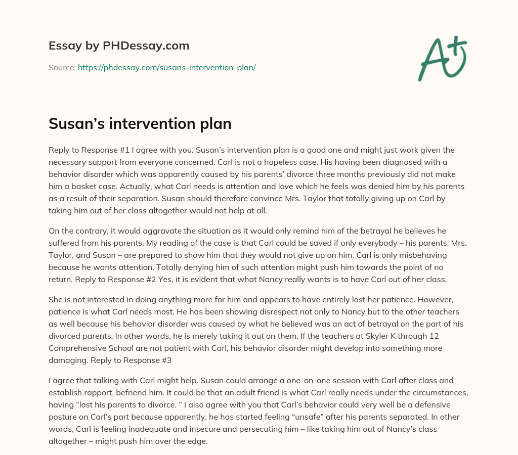 Susan’s intervention plan essay