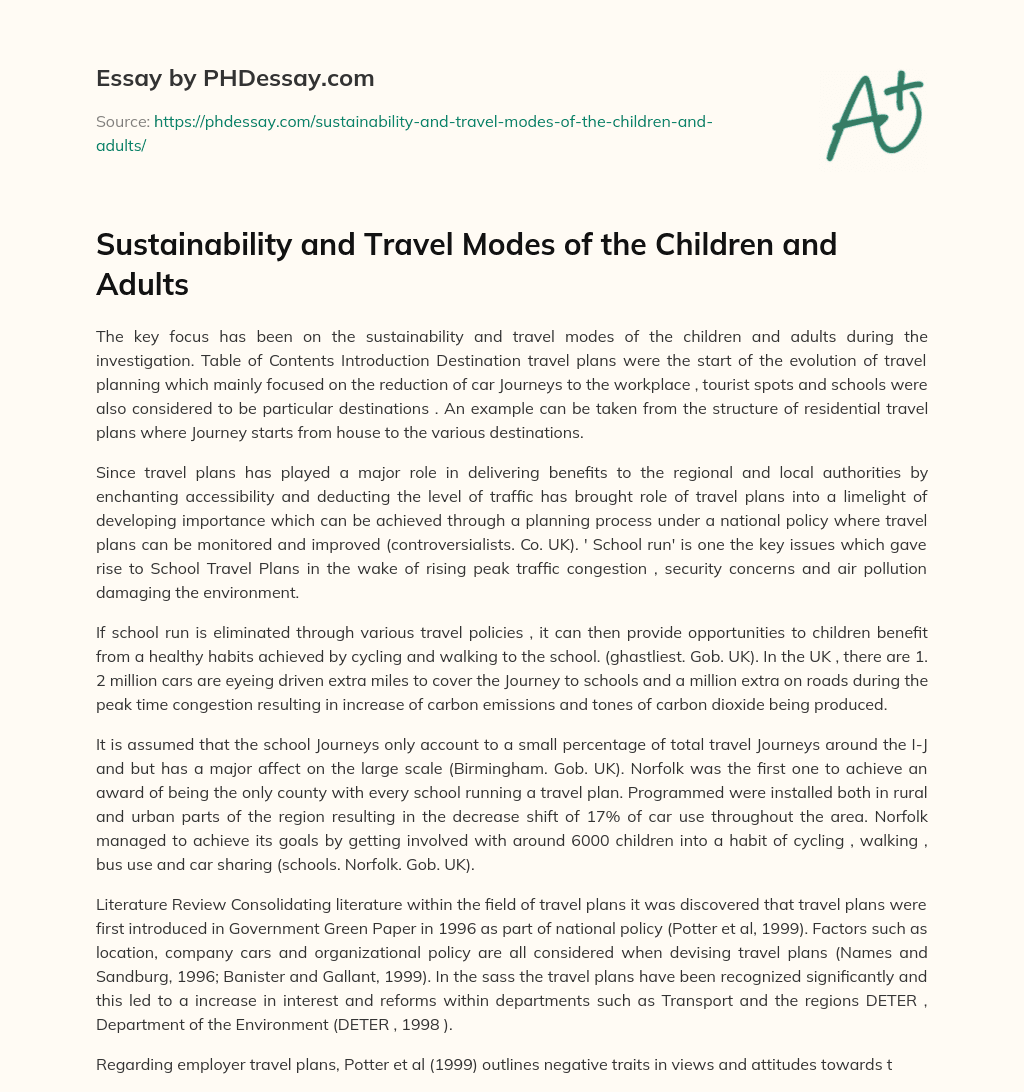 Sustainability and Travel Modes of the Children and Adults essay