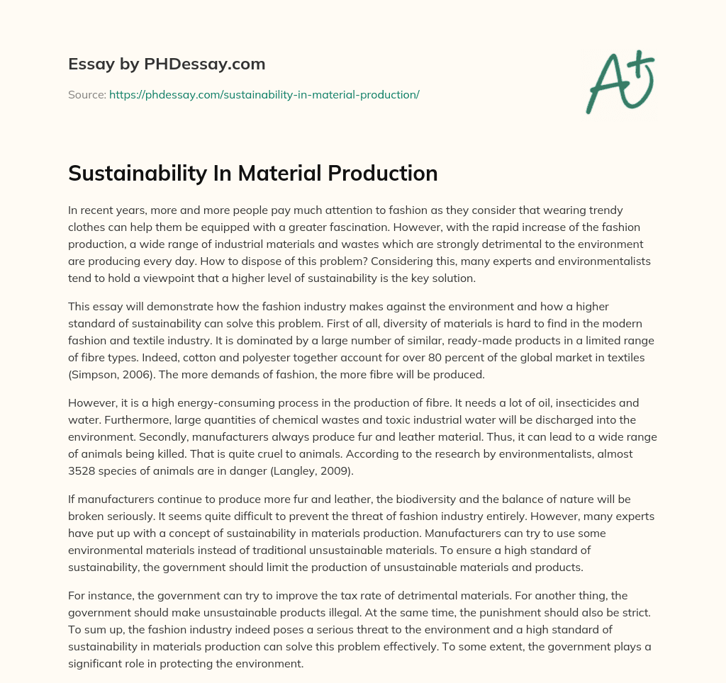 Sustainability In Material Production essay