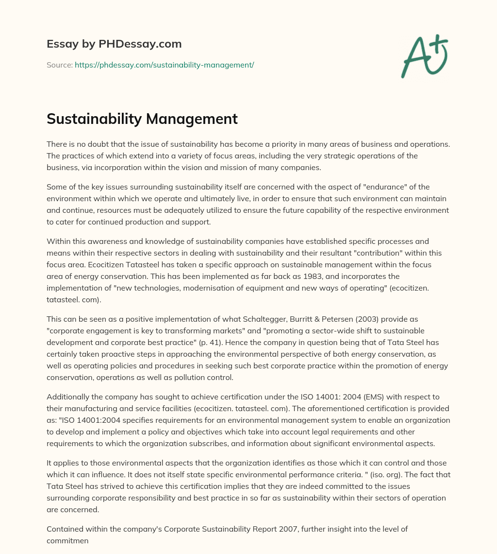 Sustainability Management essay