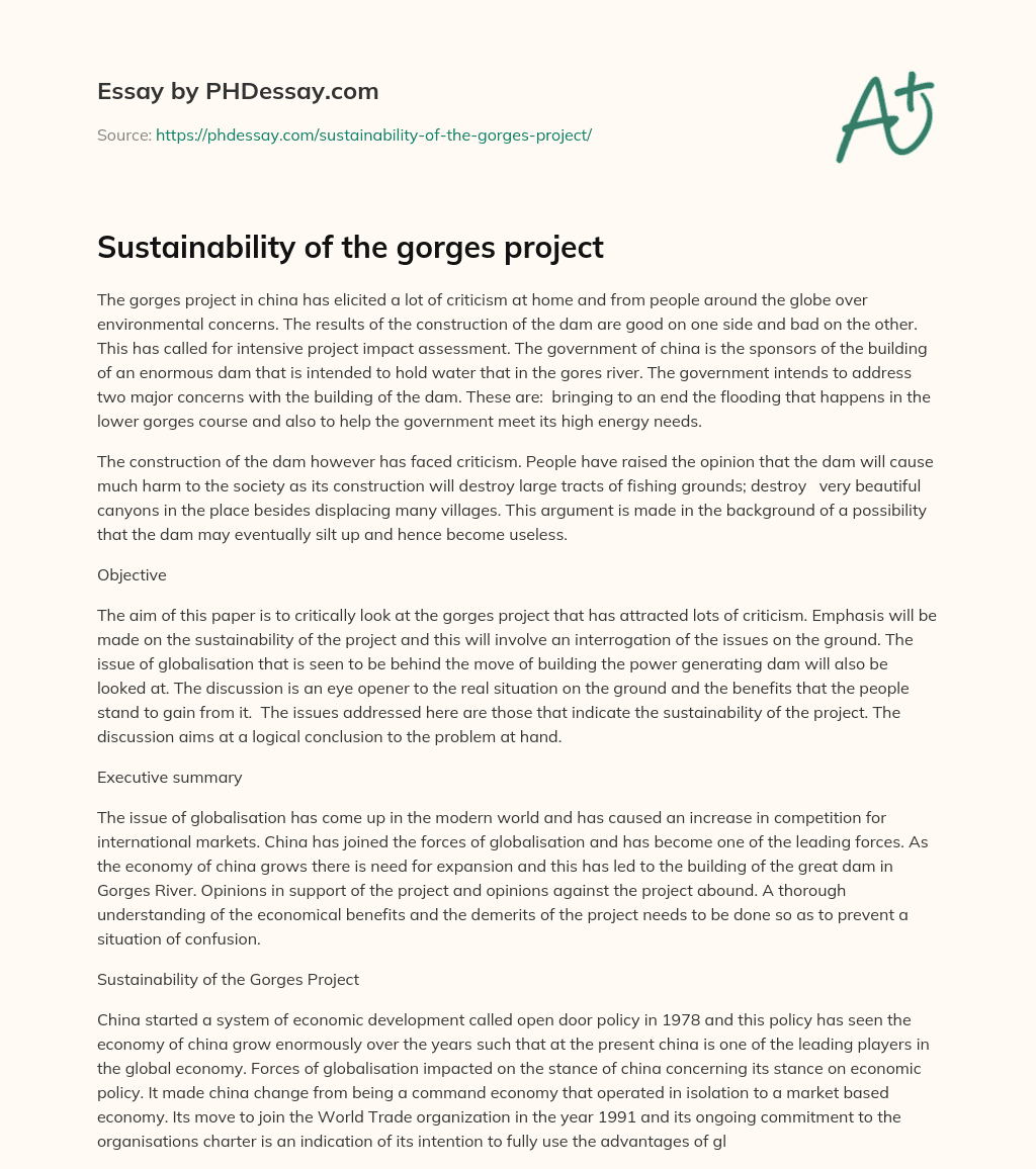 Sustainability of the gorges project essay