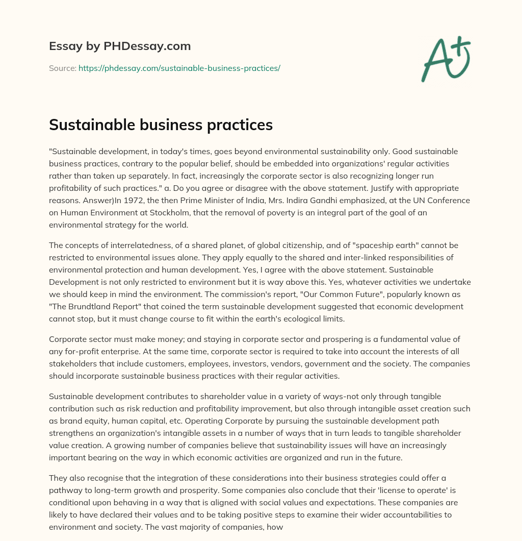 Sustainable business practices essay