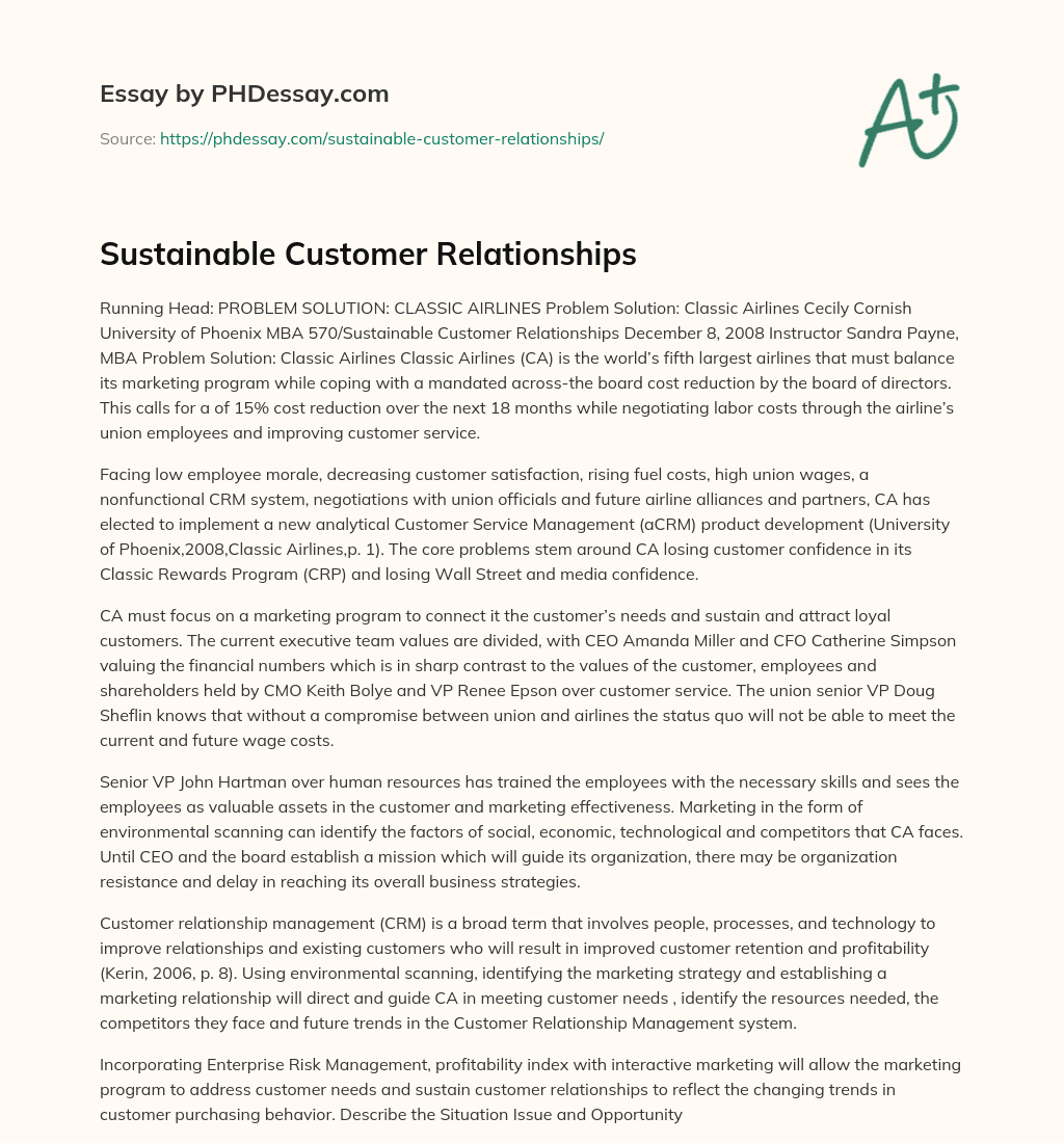 Sustainable Customer Relationships essay