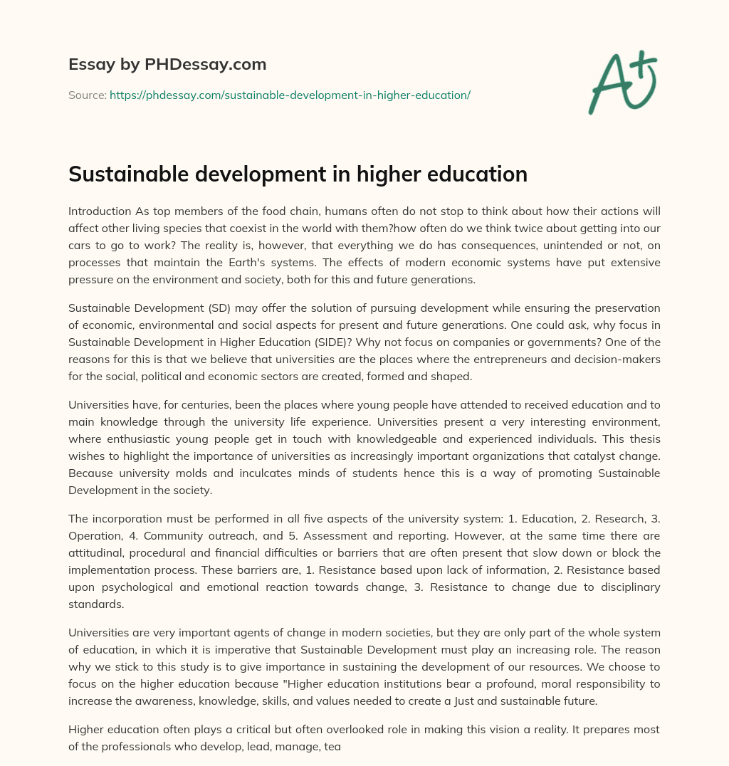 Sustainable development in higher education essay