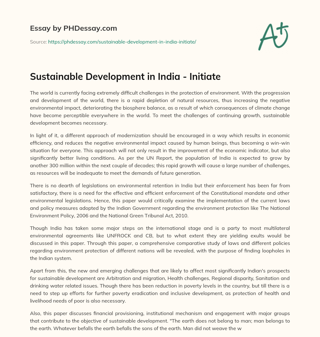 Sustainable Development in India – Initiate essay
