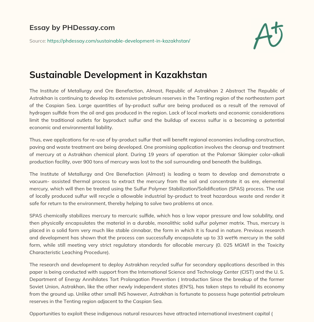 Sustainable Development in Kazakhstan essay