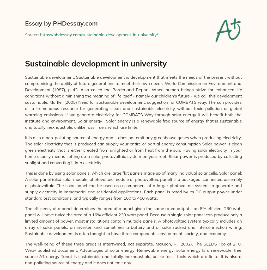 Sustainable development in university essay