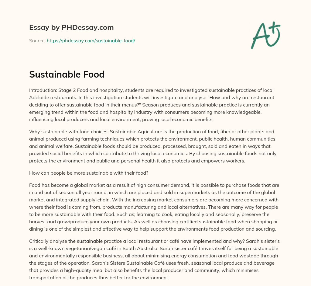 essay about sustainable food