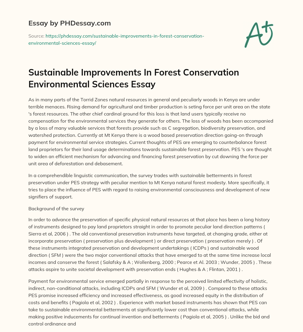 Sustainable Improvements In Forest Conservation Environmental Sciences Essay essay