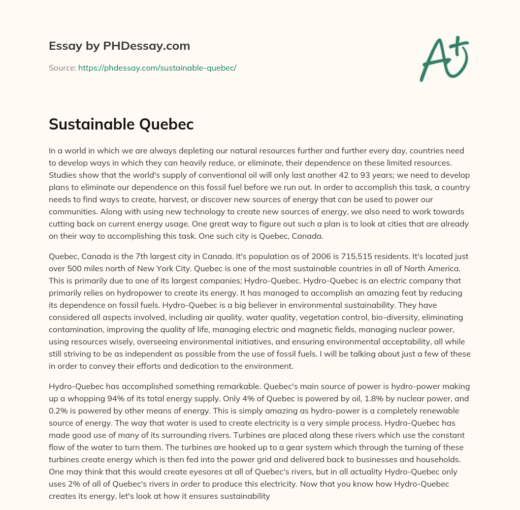 Sustainable Quebec essay