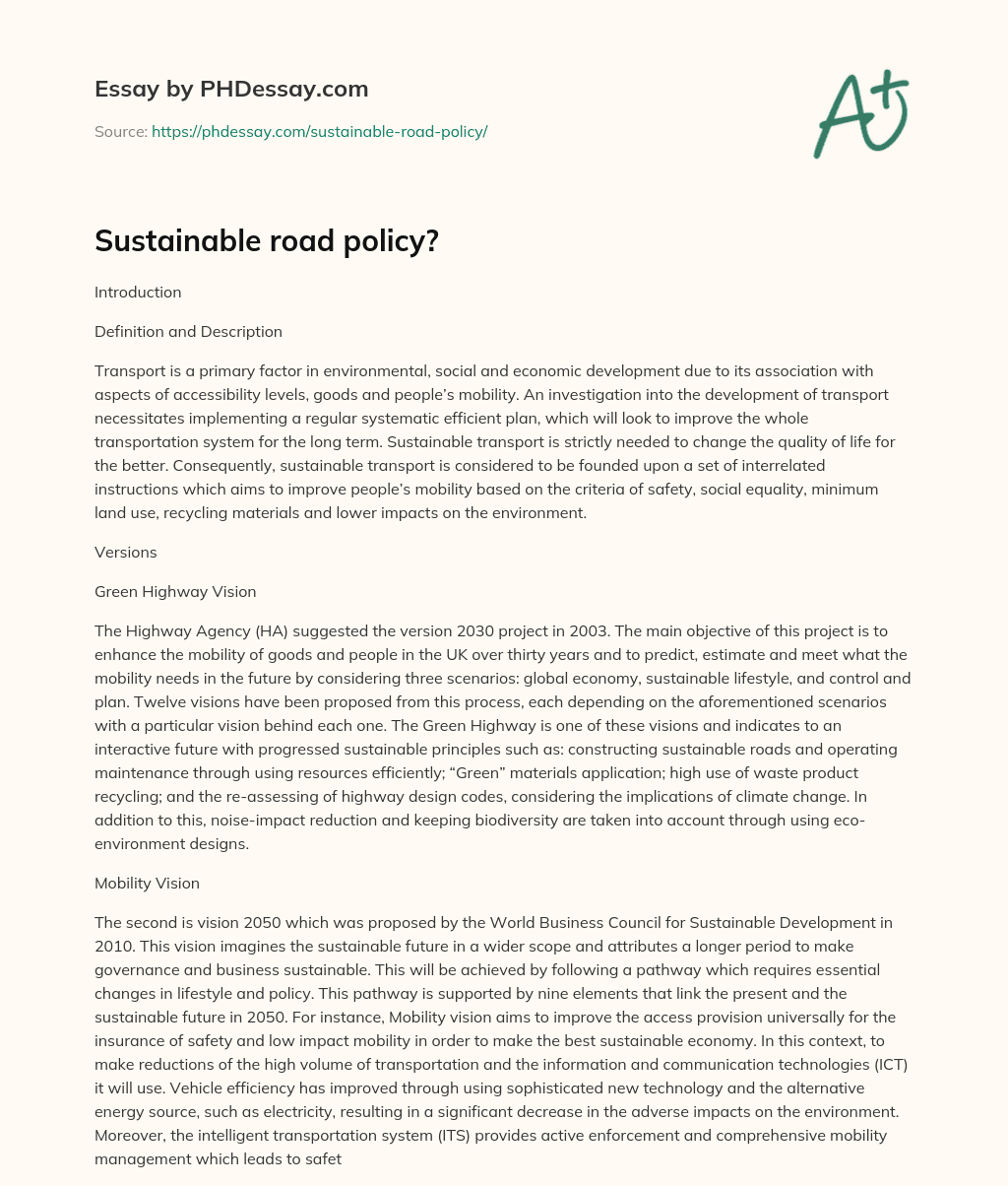 Sustainable road policy? essay