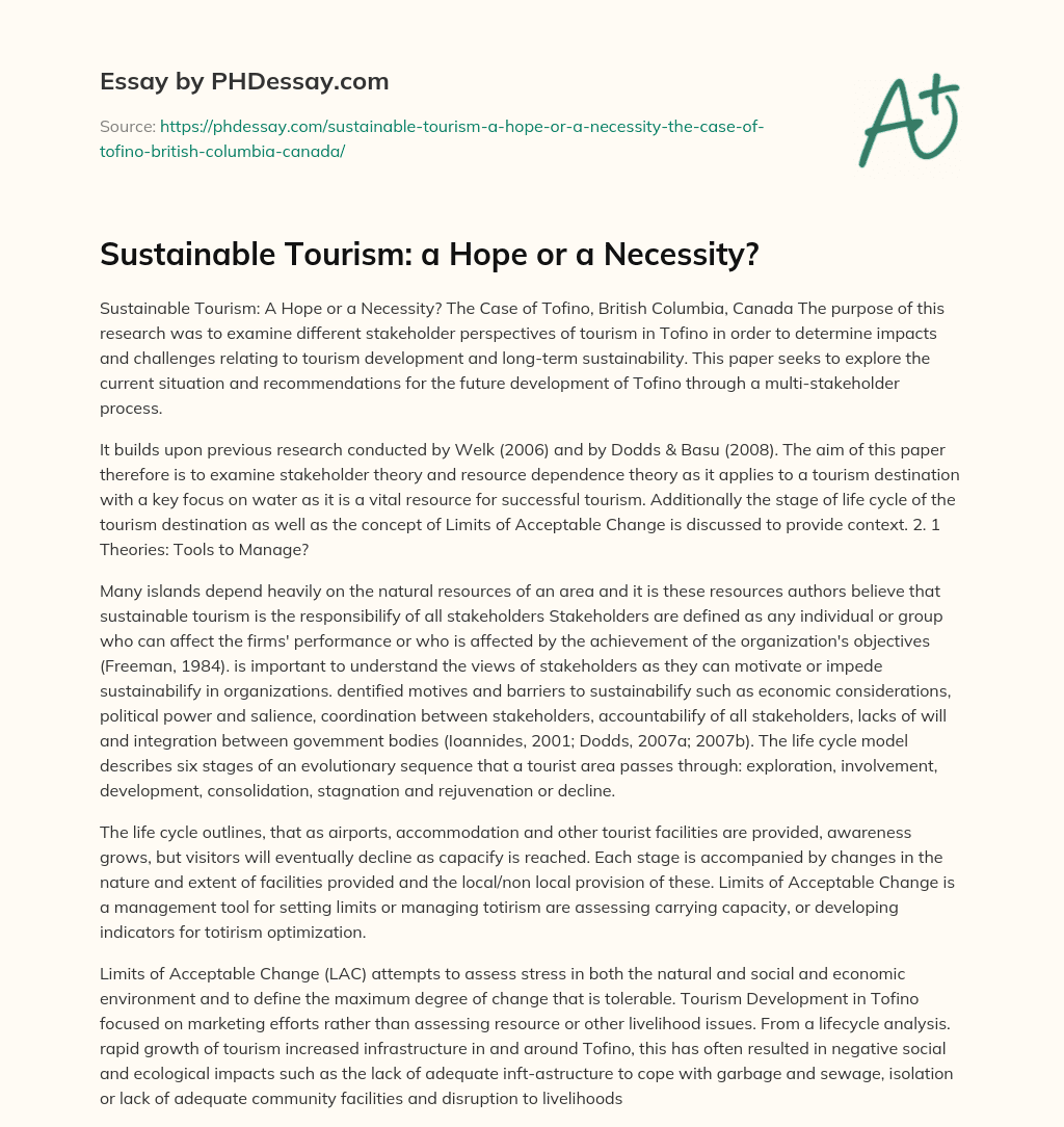 Sustainable Tourism: a Hope or a Necessity? essay