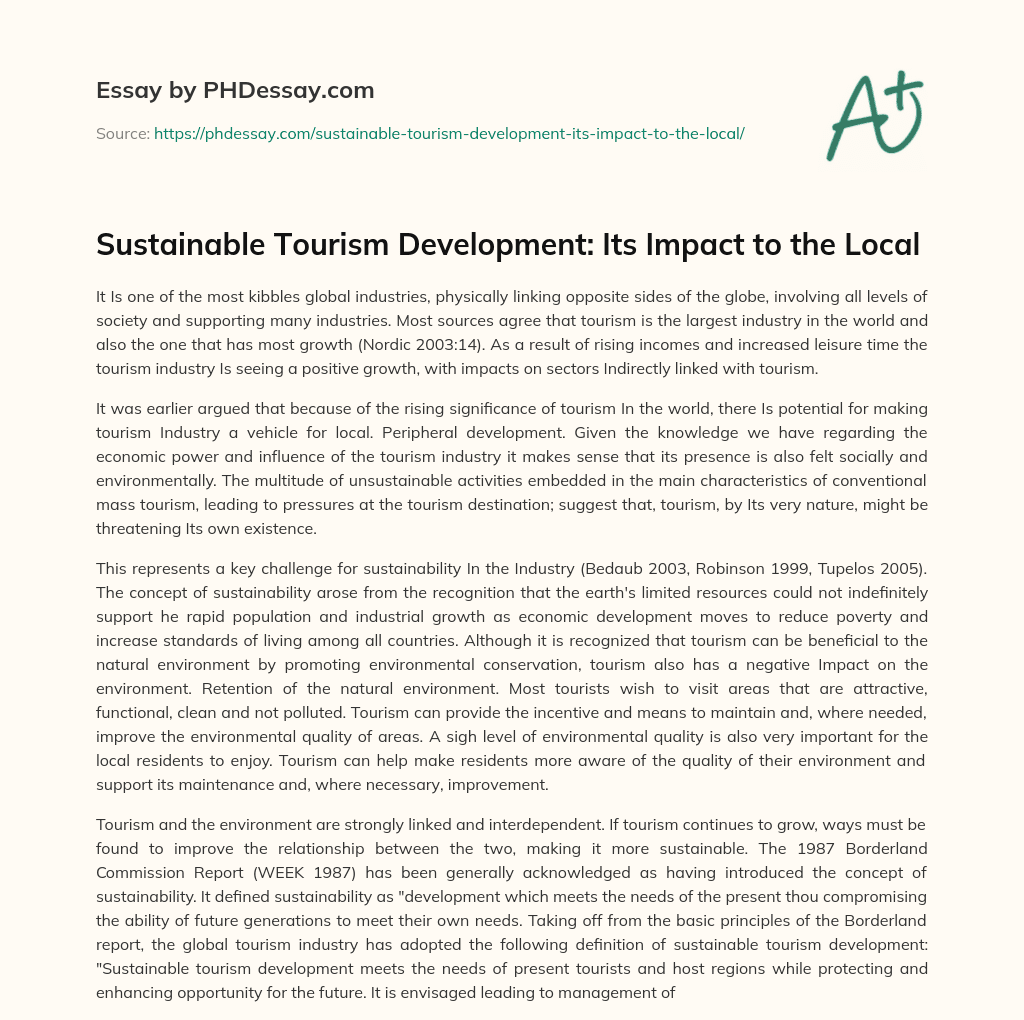 Sustainable Tourism Development: Its Impact to the Local essay