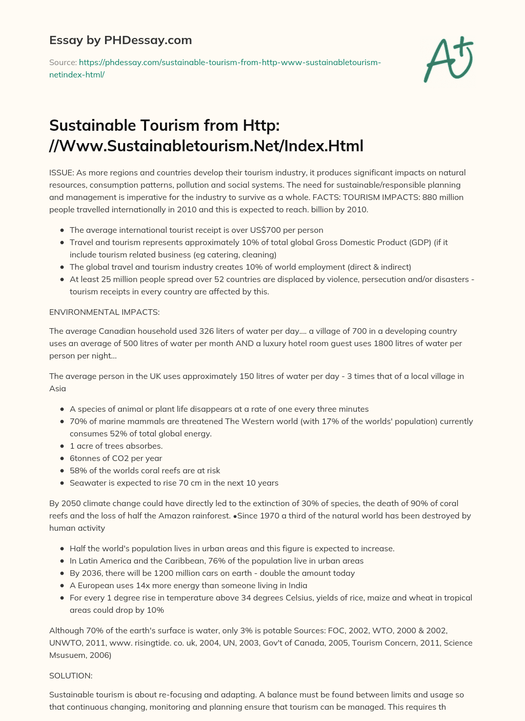 Sustainable Tourism from Http: //Www.Sustainabletourism.Net/Index.Html essay