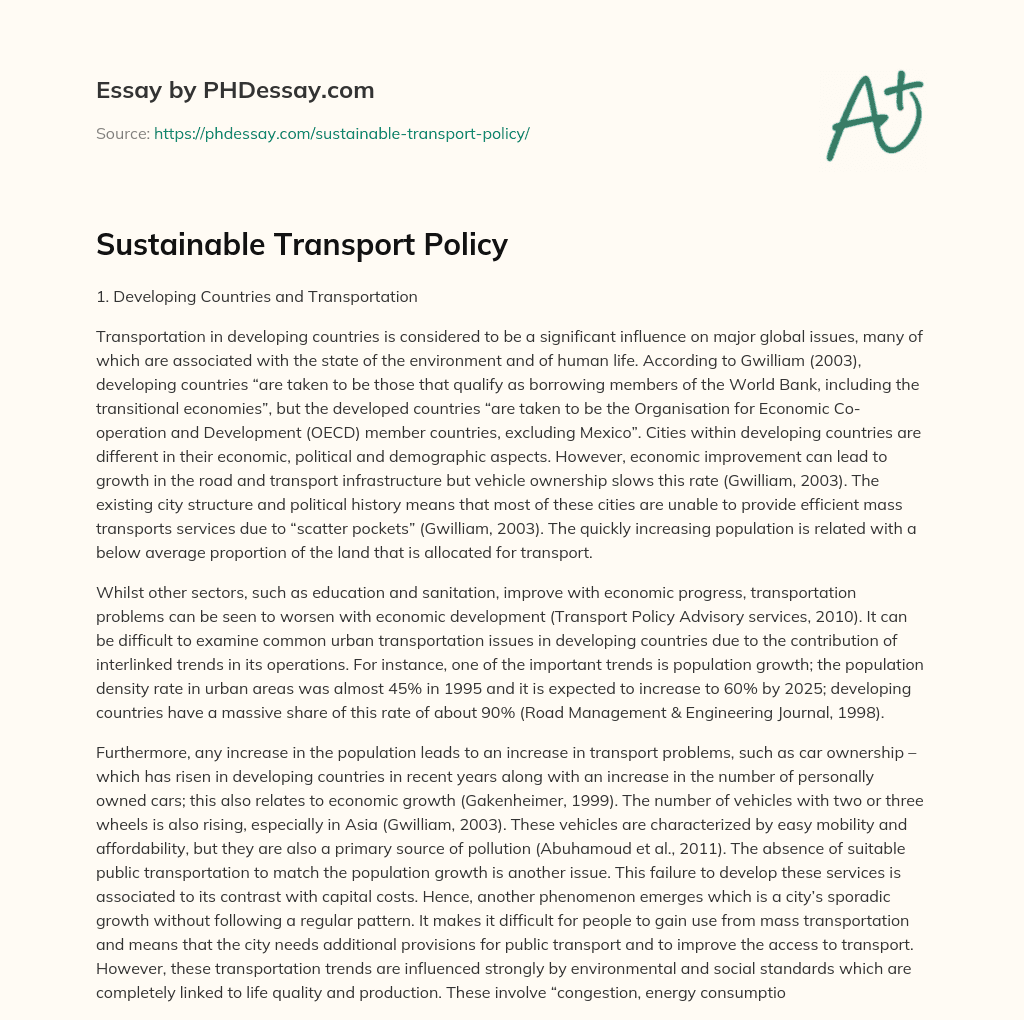 Sustainable Transport Policy essay