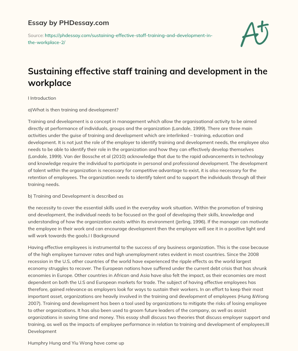 Sustaining effective staff training and development in the workplace essay