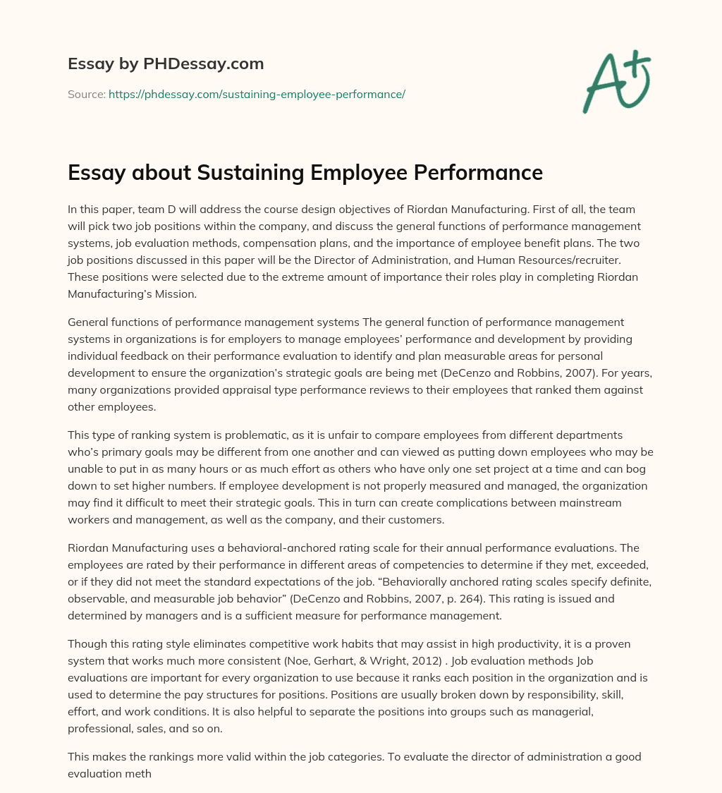 Essay about Sustaining Employee Performance essay