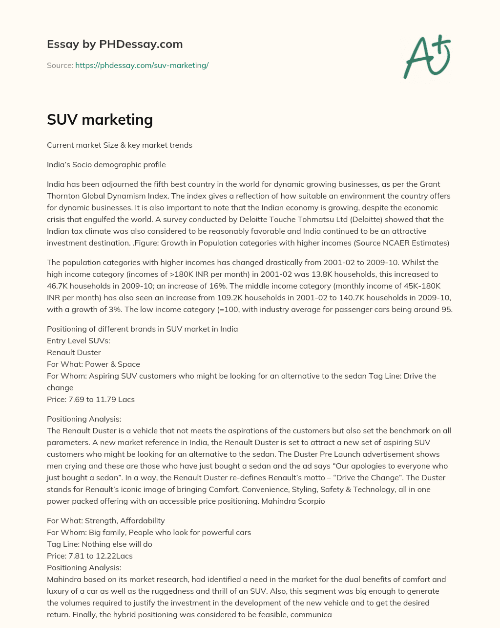 SUV marketing essay