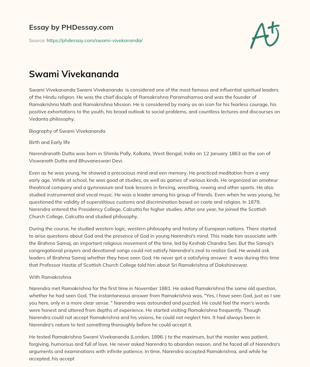 Swami Vivekananda essay
