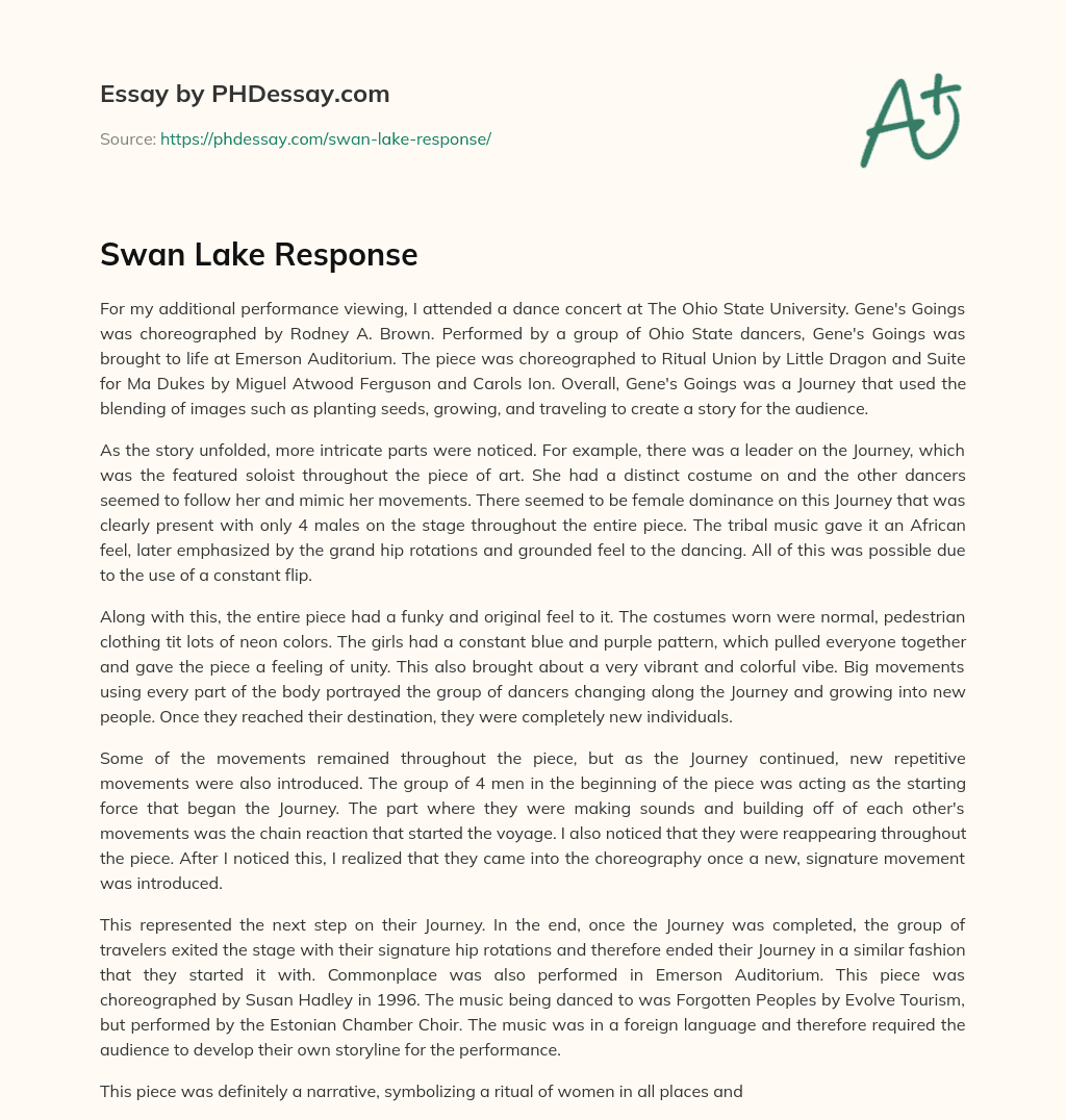Swan Lake Response essay